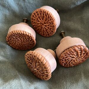 Drawer or cabinet knobs. Wooden with decorative rattan front